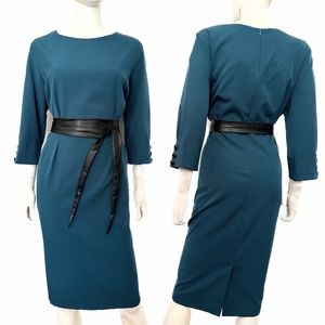 NWT WOMEN PLUS SIZE DRESS KNEE-LENGTH 3/4 SLEEVES BELTED‎ FORMAL OFFICE WEAR